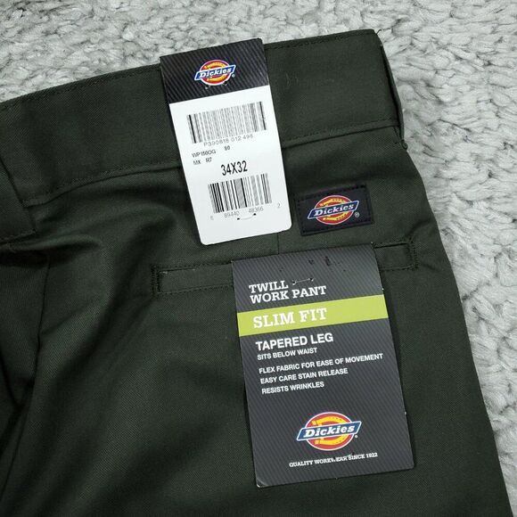 Dickies Slim Fit Tapered Twill Flex Green Work Pants Men's Size 34 x 32 - Picture 3 of 8